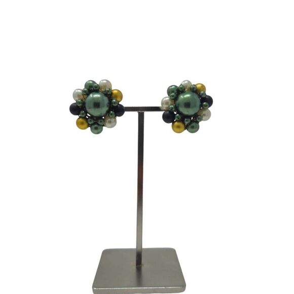 Multicolor Cluster Bead Clip-On Earrings - Picture 1 of 6